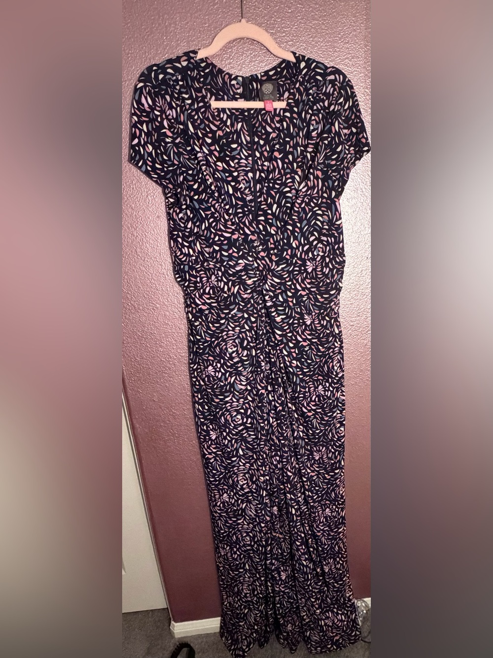 Vince Camuto Navy Maxi Skirt with Pink Floral Swirl Print